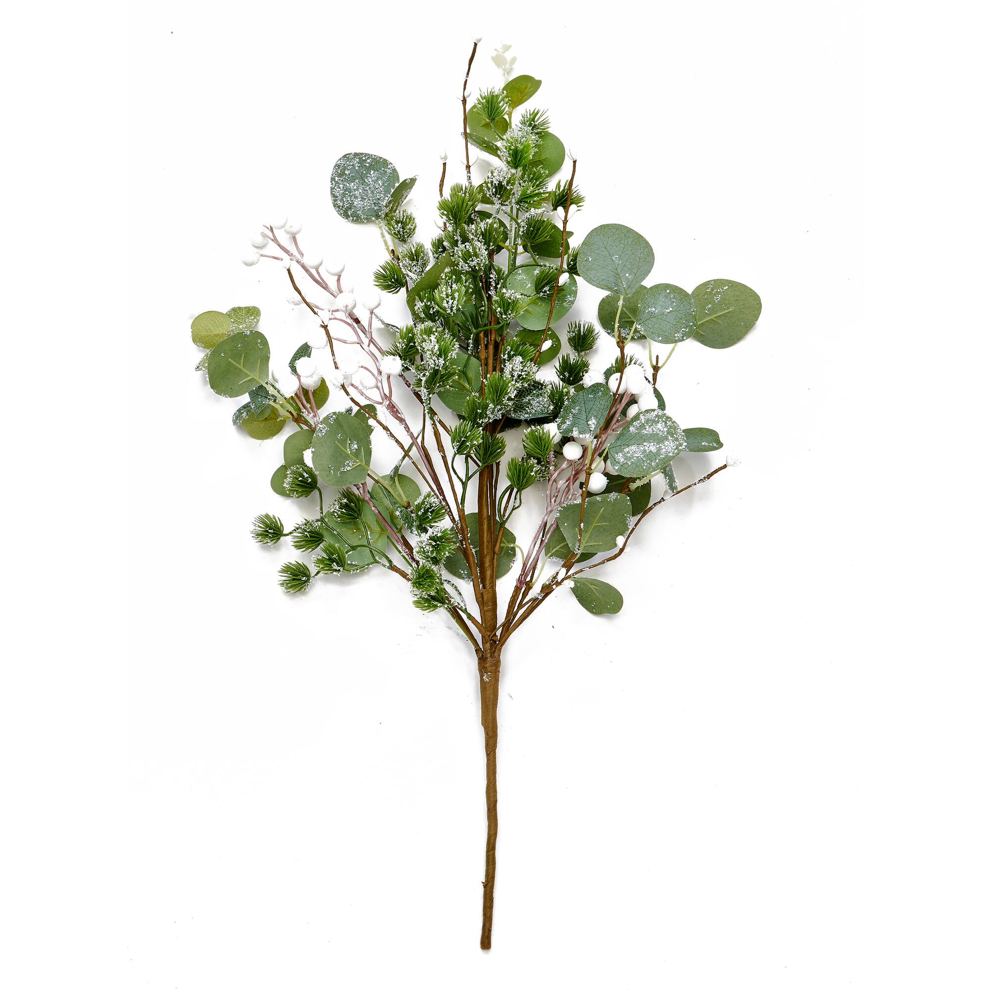 22" Christmas Artificial Pine Leaf with White Berries Bush, 2ct.